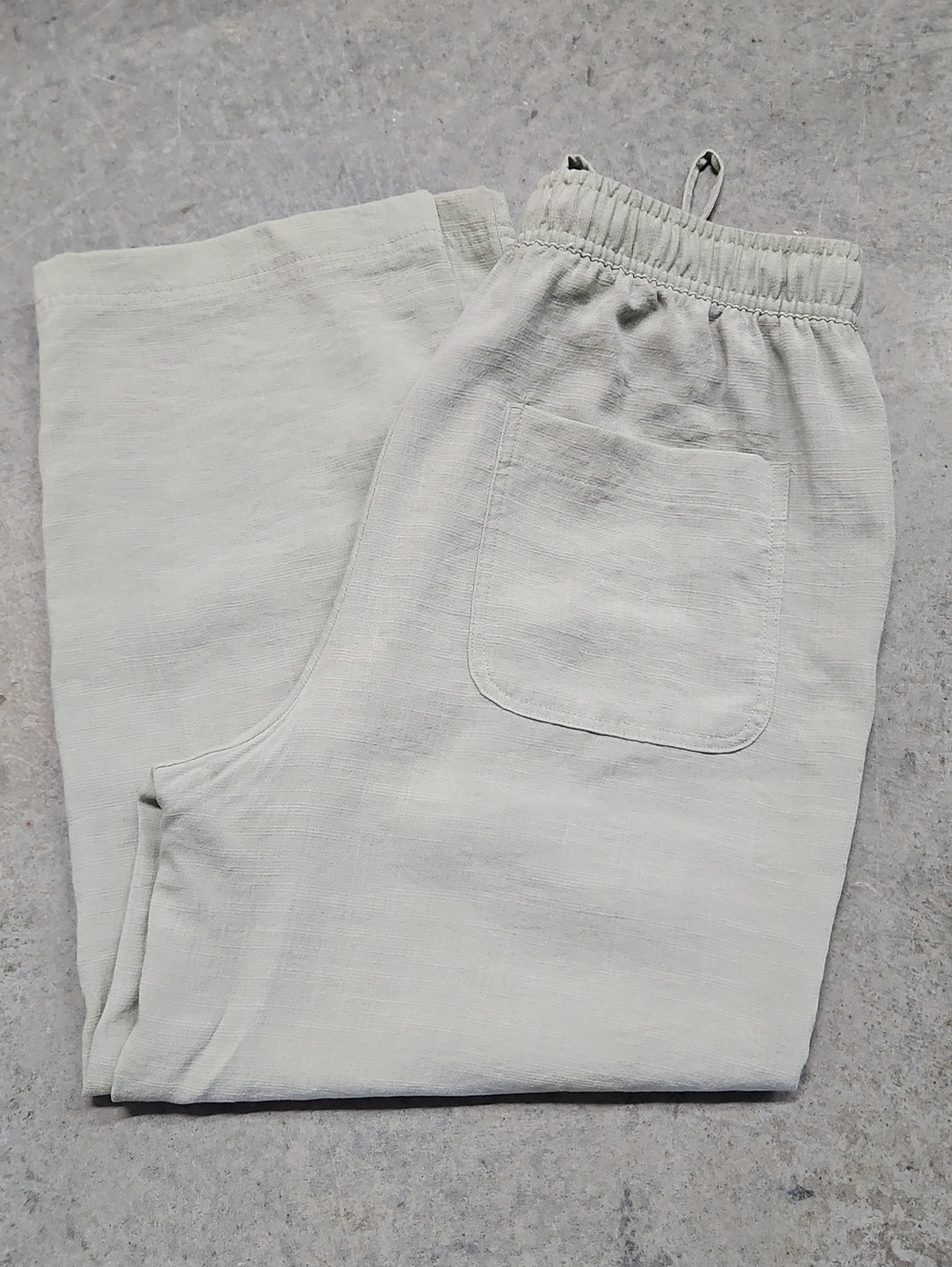 Zara Light Sage Elastic-Waist Linen-Blend Pants